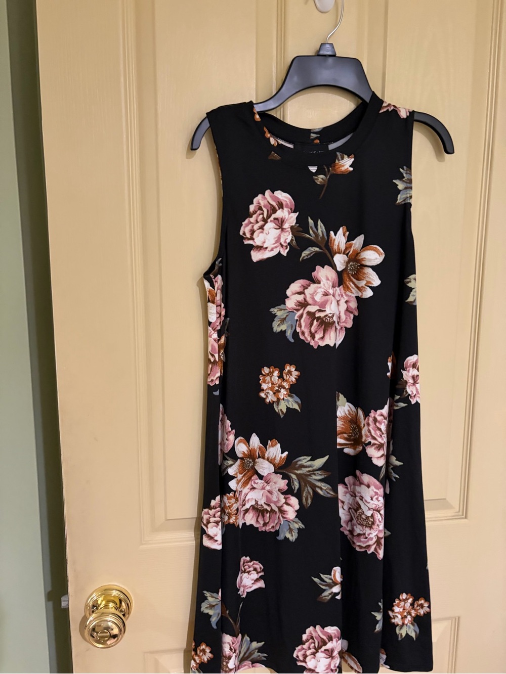 Black Midi Dress with Pink Floral Print